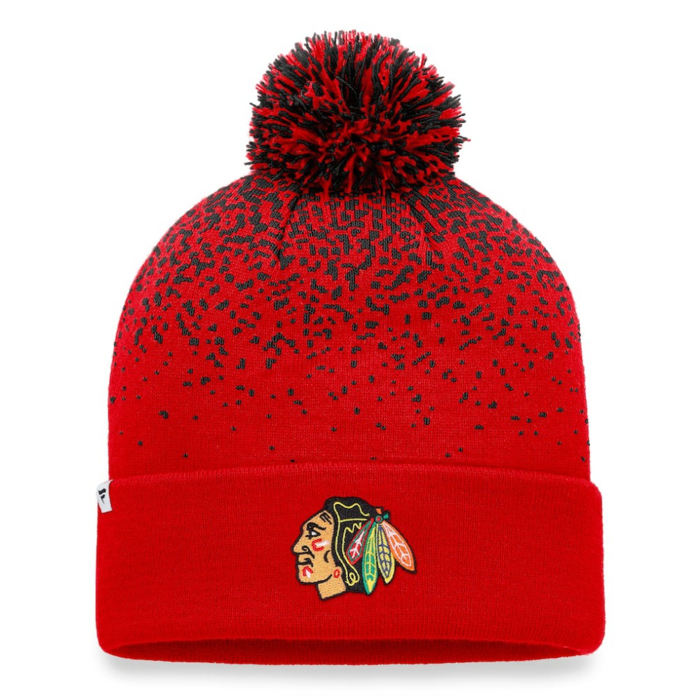 NHL Chicago Blackhawks Fanatics Iconic Gradient Cuffed Knit Hat with Pom - Red