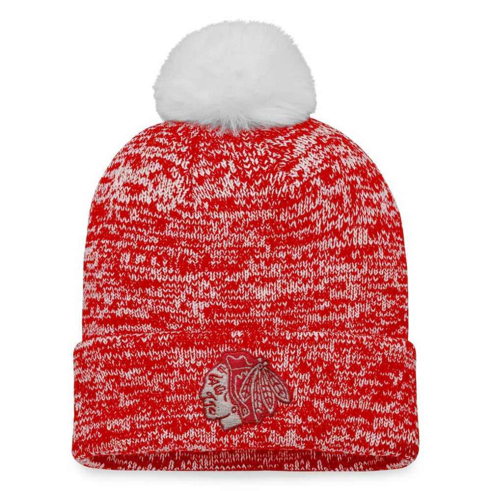 NHL Chicago Blackhawks Fanatics Women's Glimmer Cuffed Knit Hat with Pom - Red