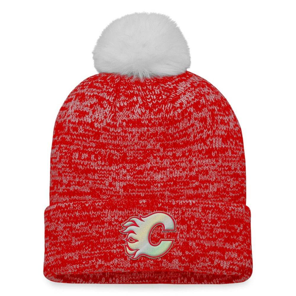 NHL Calgary Flames Fanatics Women's Glimmer Cuffed Knit Hat with Pom - Red