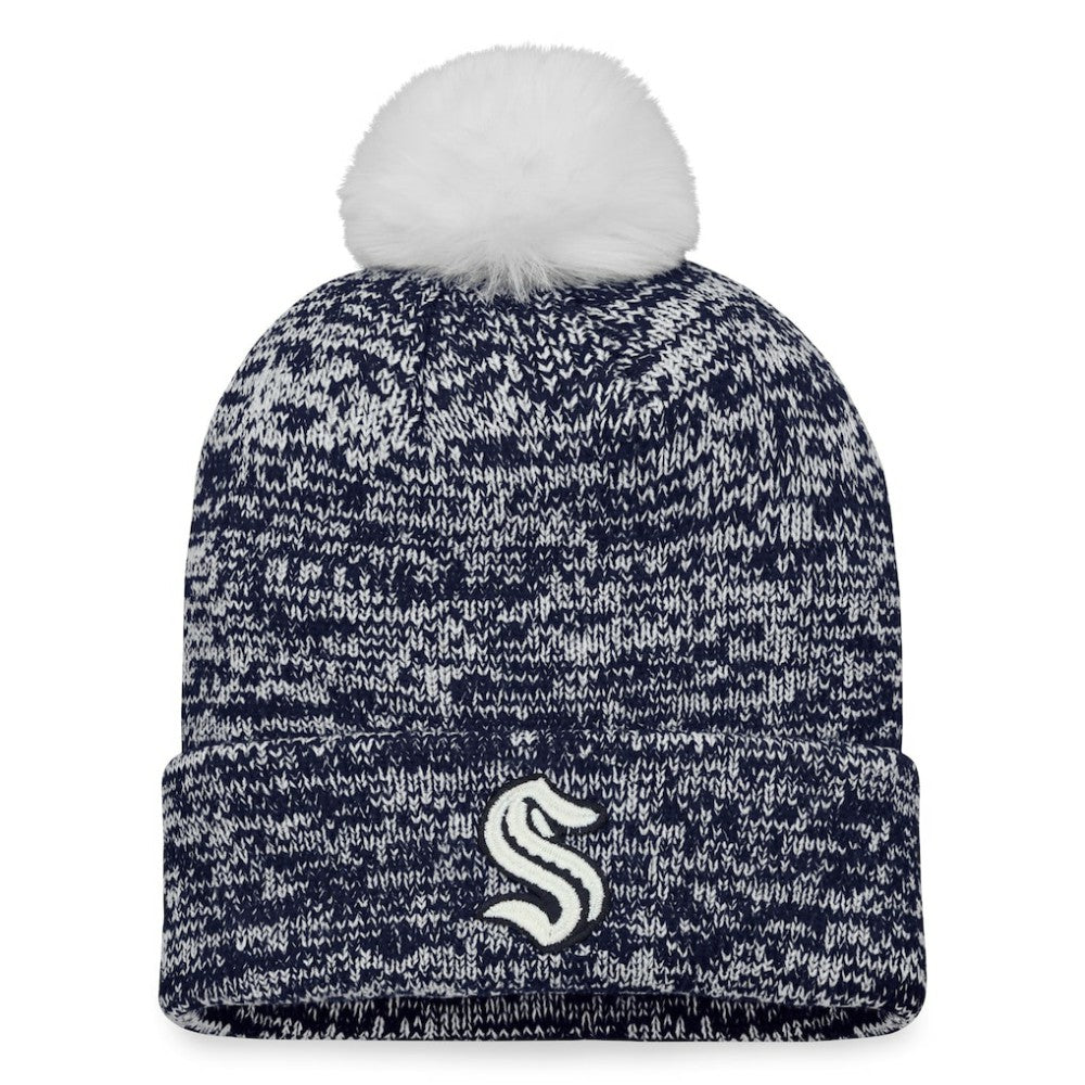 NHL Seattle Kraken Fanatics Women's Glimmer Cuffed Knit Hat with Pom - Deep Sea Blue