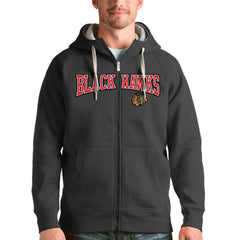 NHL Chicago Blackhawks Antigua Wordmark Victory Full-Zip Hoodie - Charcoal