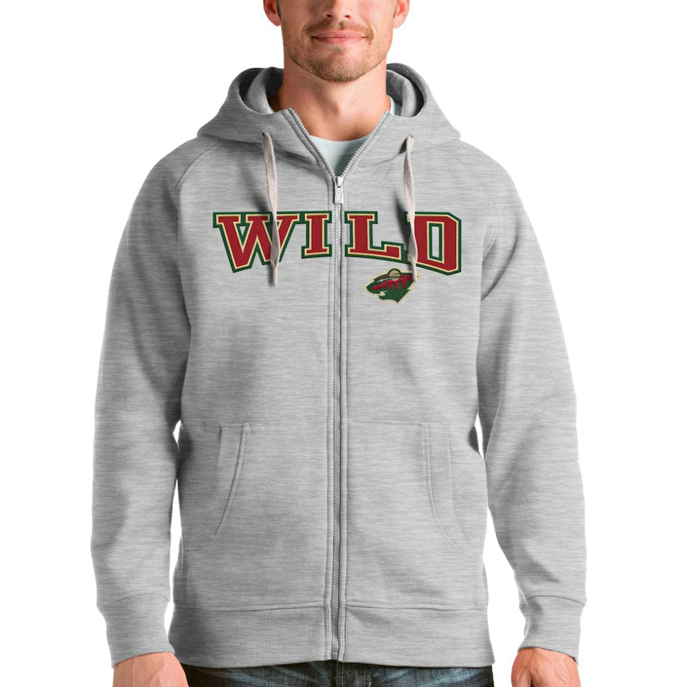 NHL Minnesota Wild Antigua Wordmark Victory Full-Zip Hoodie - Heathered Gray