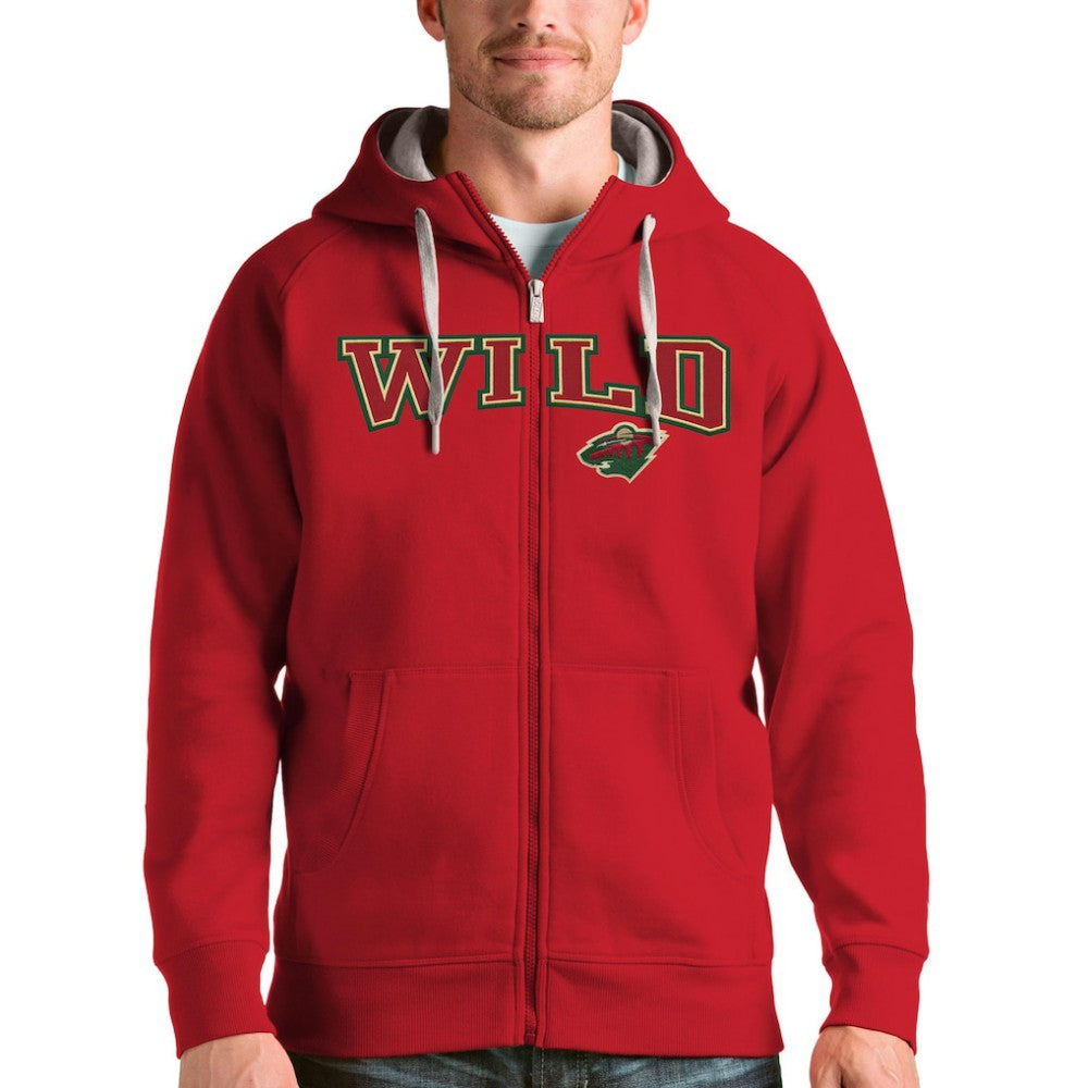 NHL Minnesota Wild Antigua Wordmark Victory Full-Zip Hoodie - Red
