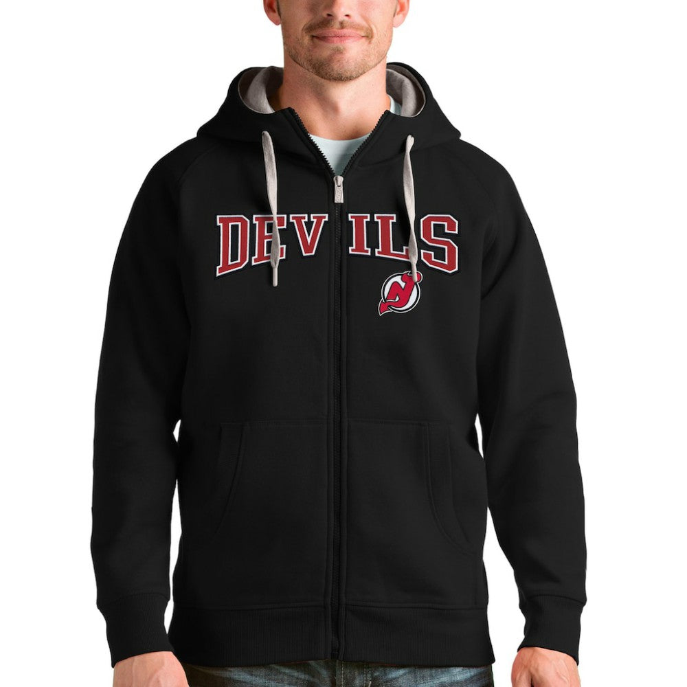 NHL New Jersey Devils Antigua Wordmark Victory Full-Zip Hoodie - Black