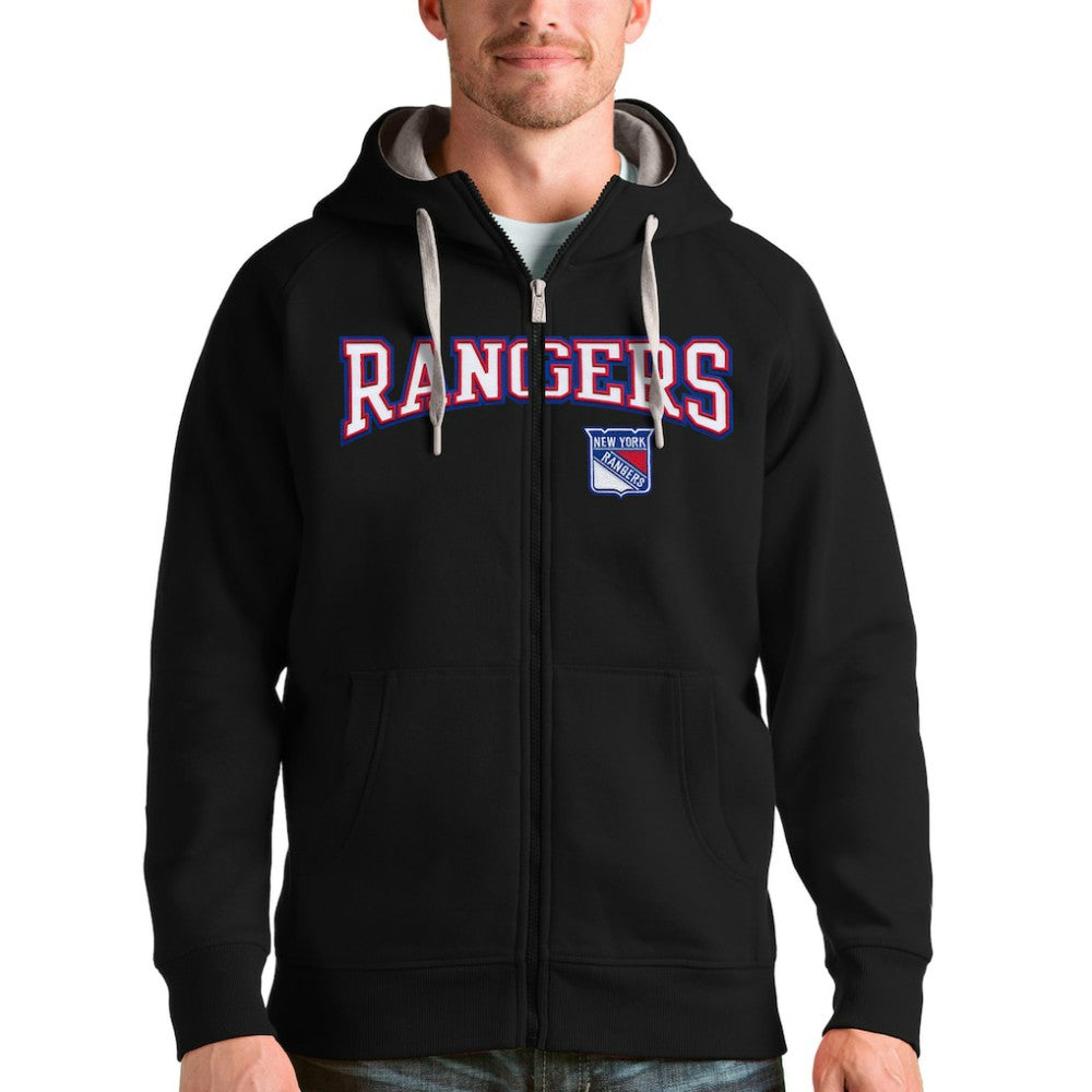 NHL New York Rangers Antigua Wordmark Victory Full-Zip Hoodie - Black
