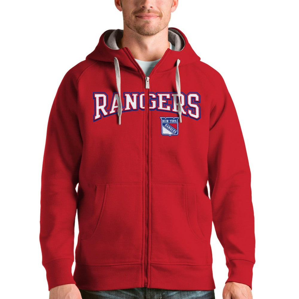 NHL New York Rangers Antigua Wordmark Victory Full-Zip Hoodie - Red