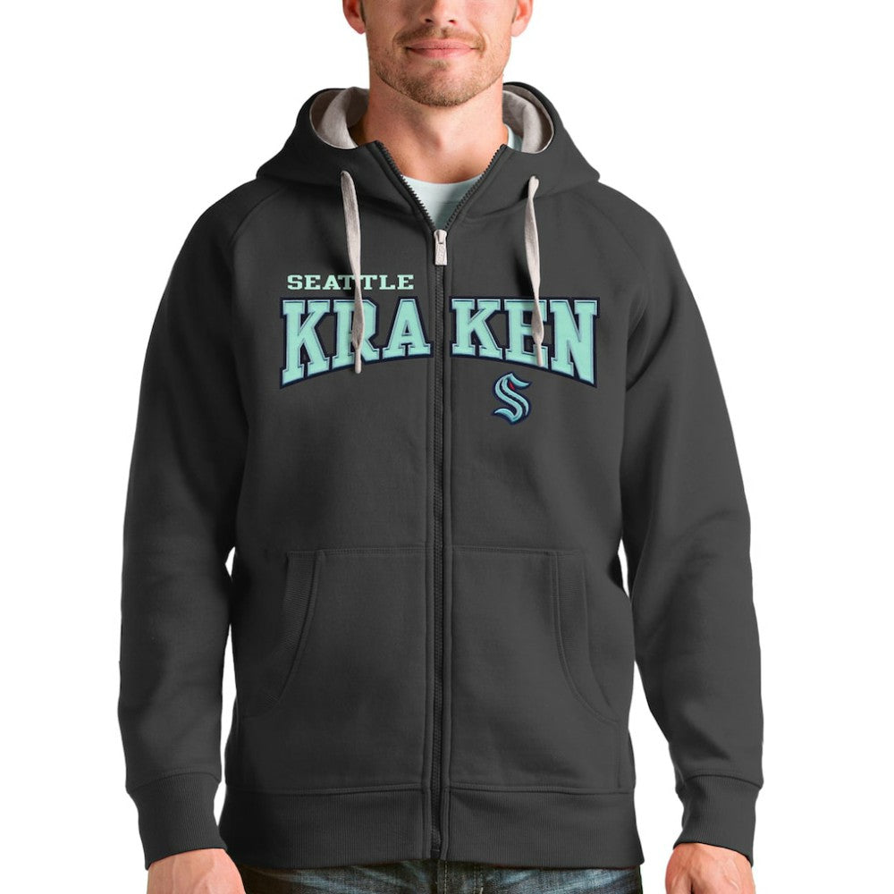 NHL Seattle Kraken Antigua Wordmark Victory Full-Zip Hoodie - Charcoal