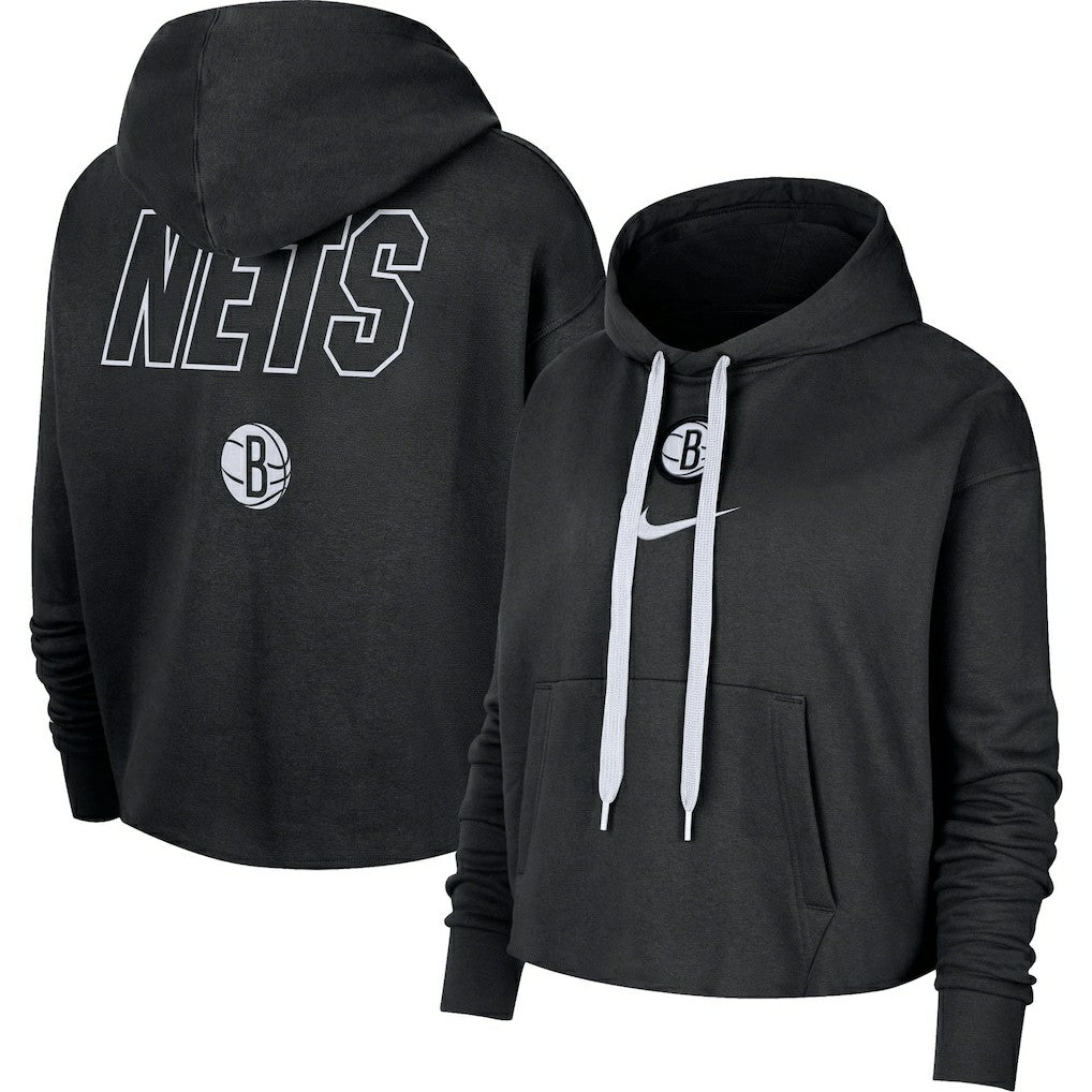 Brooklyn Nets Women's Courtside Cropped Pullover Hoodie Black