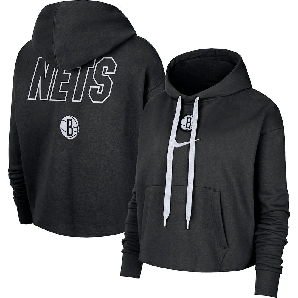 Brooklyn Nets Women's Courtside Cropped Pullover Hoodie Black