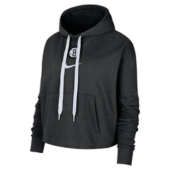 Brooklyn Nets Women's Courtside Cropped Pullover Hoodie Black