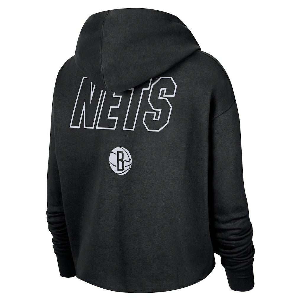 Brooklyn Nets Women's Courtside Cropped Pullover Hoodie Black