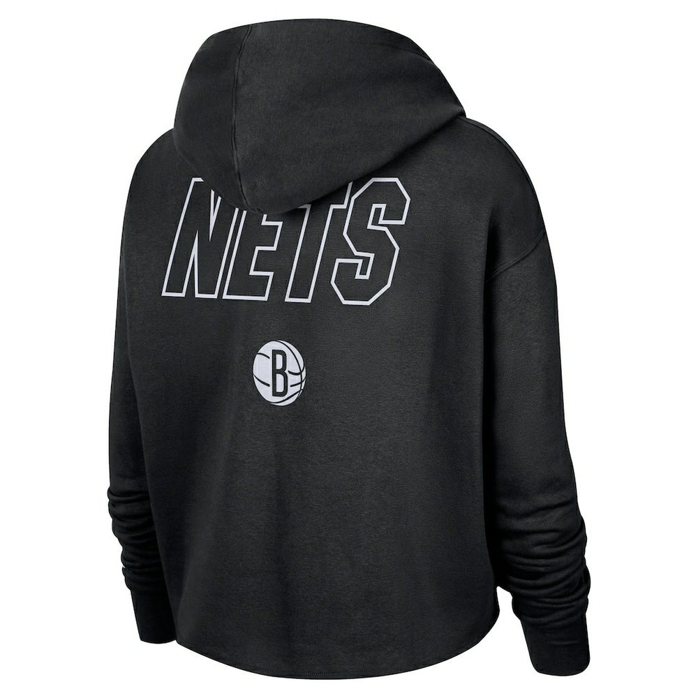 Brooklyn Nets Women's Courtside Cropped Pullover Hoodie Black