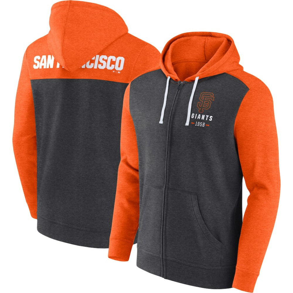 San Francisco Giants Fanatics Blown Away Full-Zip Hoodie - Heathered Charcoal/Heathered Orange Hoodies