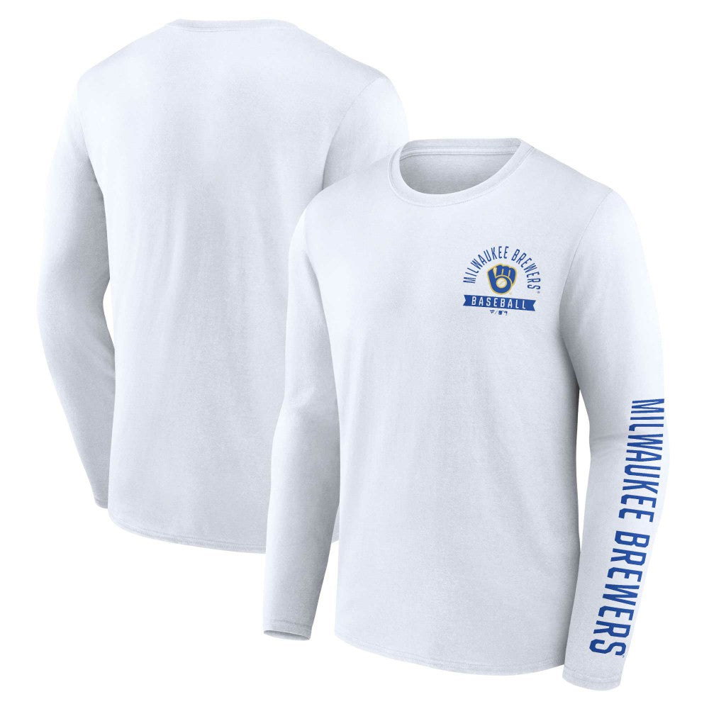 Milwaukee Brewers Fanatics Pressbox Long Sleeve T-Shirt - White T-shirts