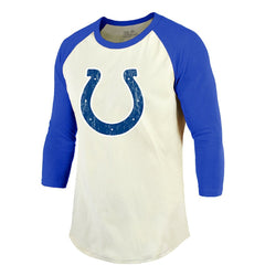 Jonathan Taylor Indianapolis Colts Majestic Threads Vintage Player Name & Number Raglan 3/4-Sleeve T-Shirt Cream/Royal