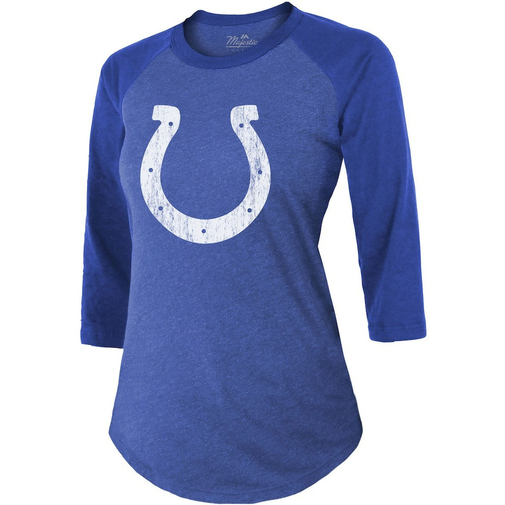 Jonathan Taylor Indianapolis Colts Majestic Threads Women's Player Name & Number Raglan Tri-Blend 3/4-Sleeve T-Shirt Royal