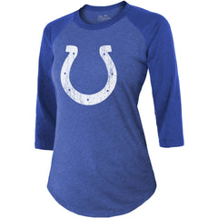 Jonathan Taylor Indianapolis Colts Majestic Threads Women's Player Name & Number Raglan Tri-Blend 3/4-Sleeve T-Shirt Royal