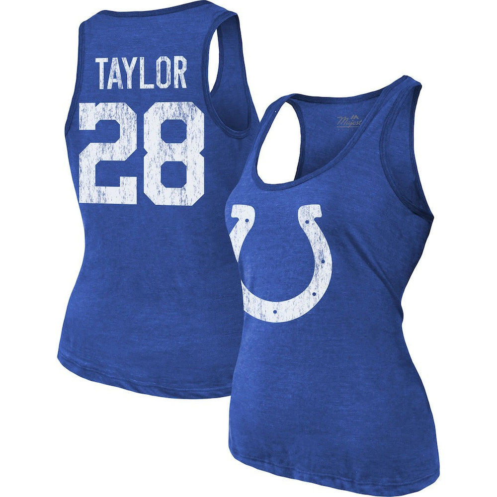 Jonathan Taylor Indianapolis Colts Majestic Threads Women's Player Name & Number Tri-Blend Tank Top Royal