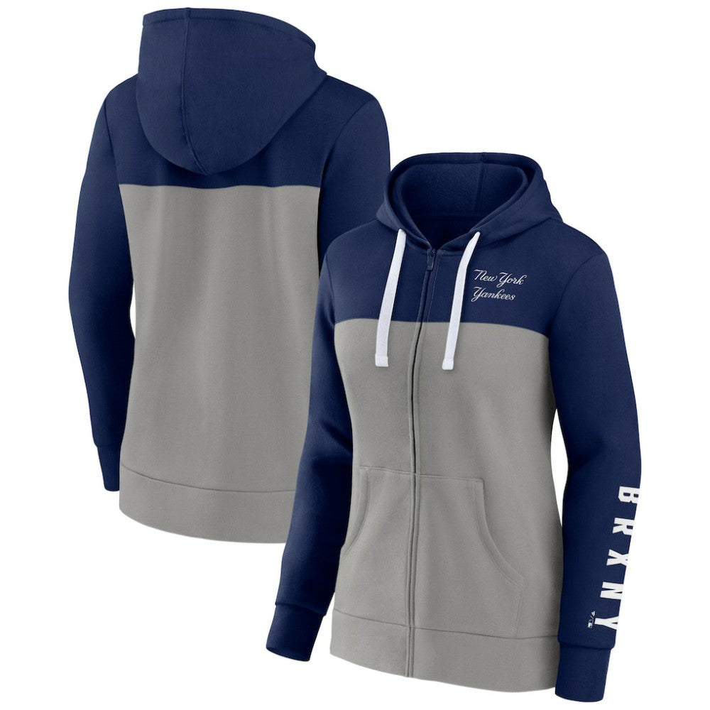 New York Yankees Fanatics Women's Take The Field Colorblocked Hoodie Full-Zip Jacket - Navy/Gray Jackets