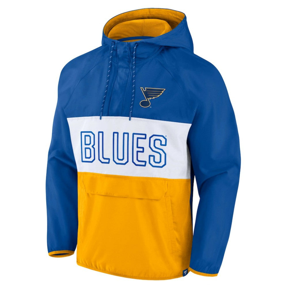NHL St. Louis Blues Fanatics Backhand Shooter Defender Anorak Raglan Hoodie Quarter-Zip Jacket - Blue/Gold