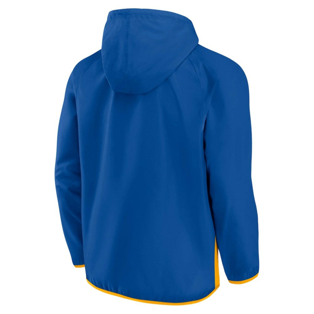 NHL St. Louis Blues Fanatics Backhand Shooter Defender Anorak Raglan Hoodie Quarter-Zip Jacket - Blue/Gold