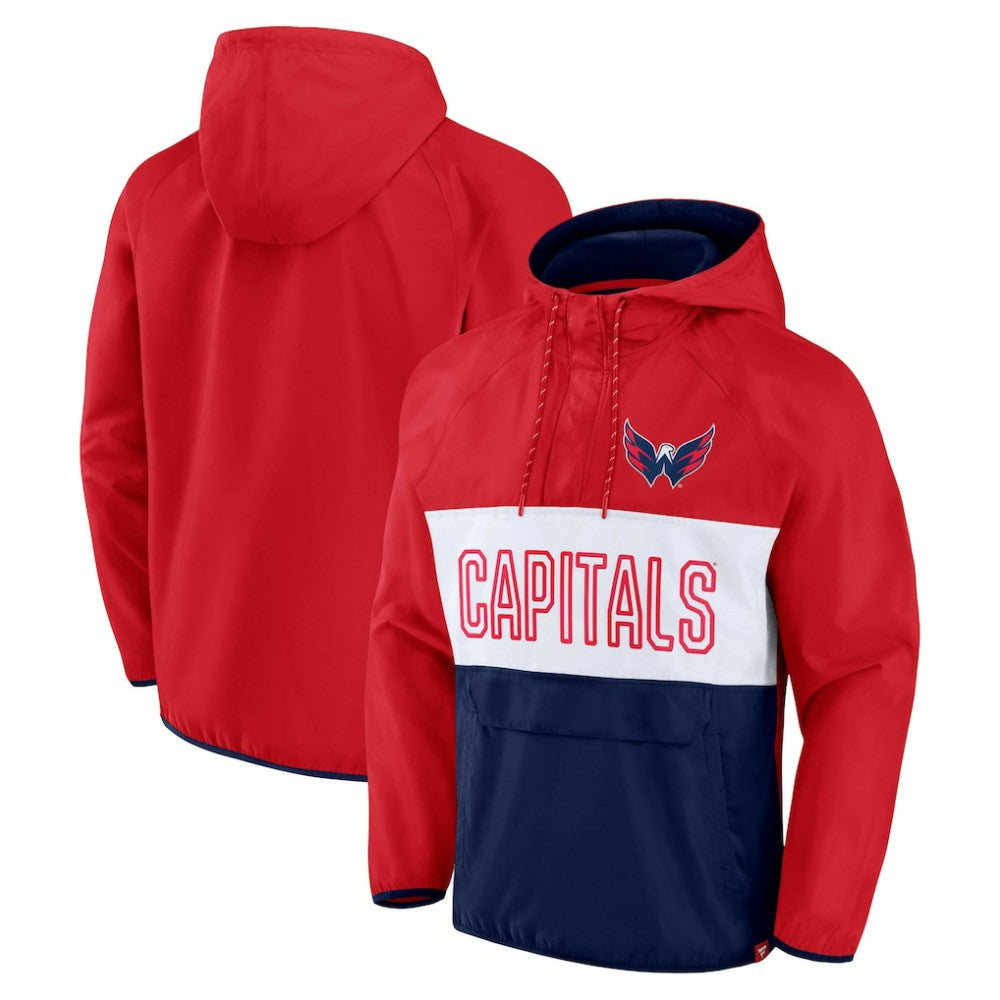 NHL Washington Capitals Fanatics Backhand Shooter Defender Anorak Raglan Hoodie Quarter-Zip Jacket - Red/Navy