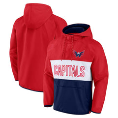 NHL Washington Capitals Fanatics Backhand Shooter Defender Anorak Raglan Hoodie Quarter-Zip Jacket - Red/Navy