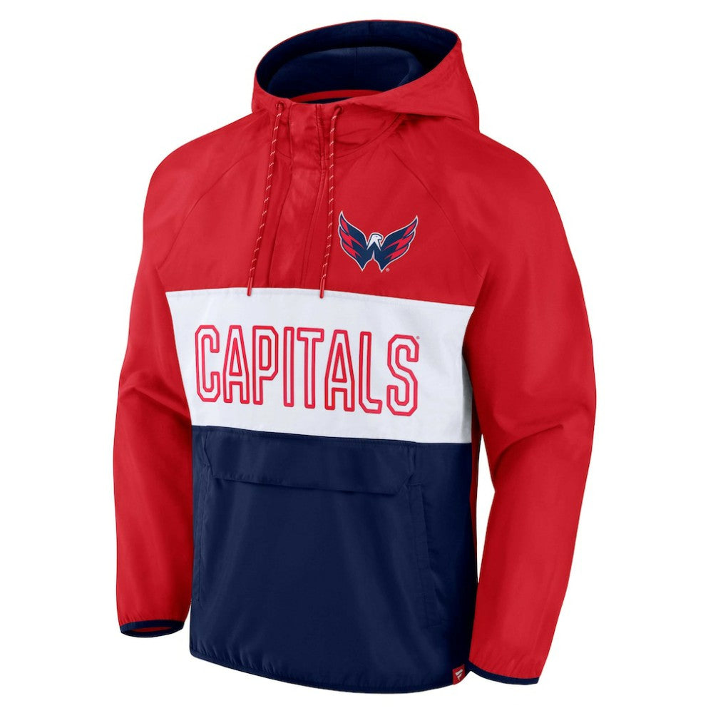 NHL Washington Capitals Fanatics Backhand Shooter Defender Anorak Raglan Hoodie Quarter-Zip Jacket - Red/Navy