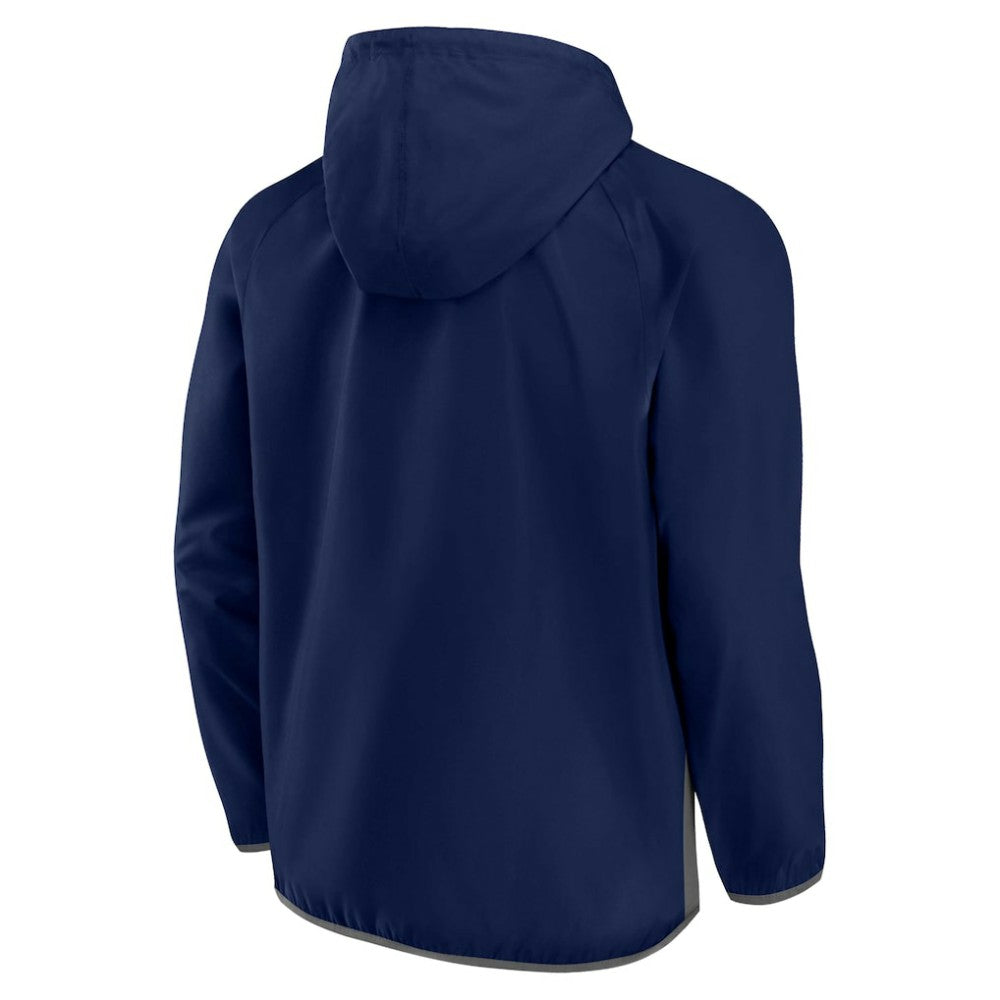 NHL Seattle Kraken Fanatics Backhand Shooter Defender Anorak Raglan Hoodie Quarter-Zip Jacket - Deep Sea Blue/Gray