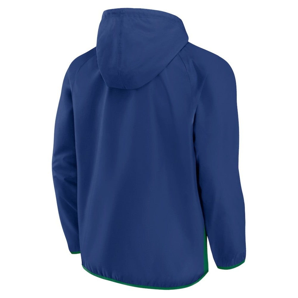 NHL Vancouver Canucks Fanatics Backhand Shooter Defender Anorak Raglan Hoodie Quarter-Zip Jacket - Blue/Green