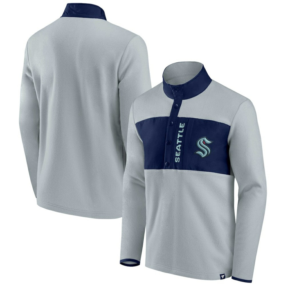 NHL Seattle Kraken Fanatics Hockey Polar Fleece Quarter-Snap Jacket - Gray/Navy