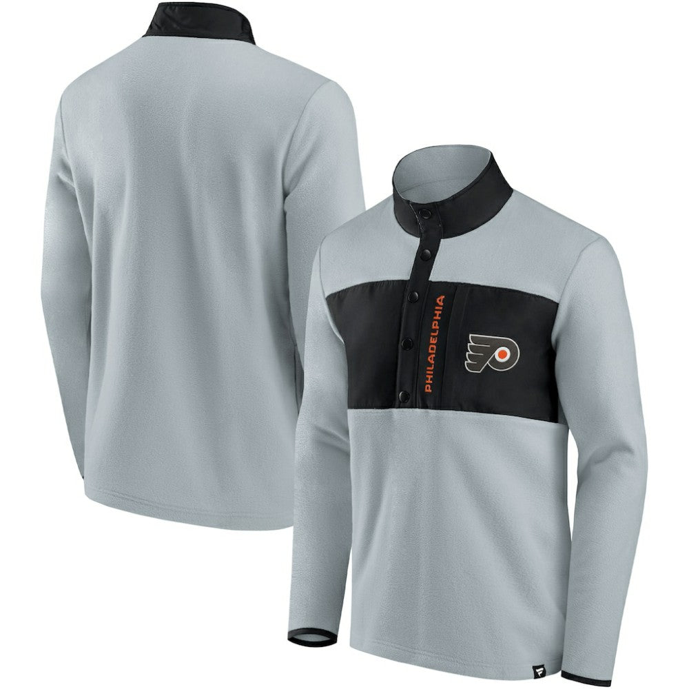 NHL Philadelphia Flyers Fanatics Hockey Polar Fleece Quarter-Snap Jacket - Gray/Black