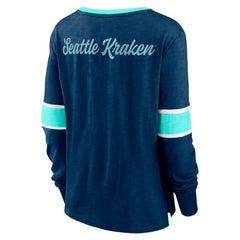 NHL Seattle Kraken Fanatics Women's Effervescent Exclusive Notch Neck Lace-Up Long Sleeve Slub T-Shirt - Navy