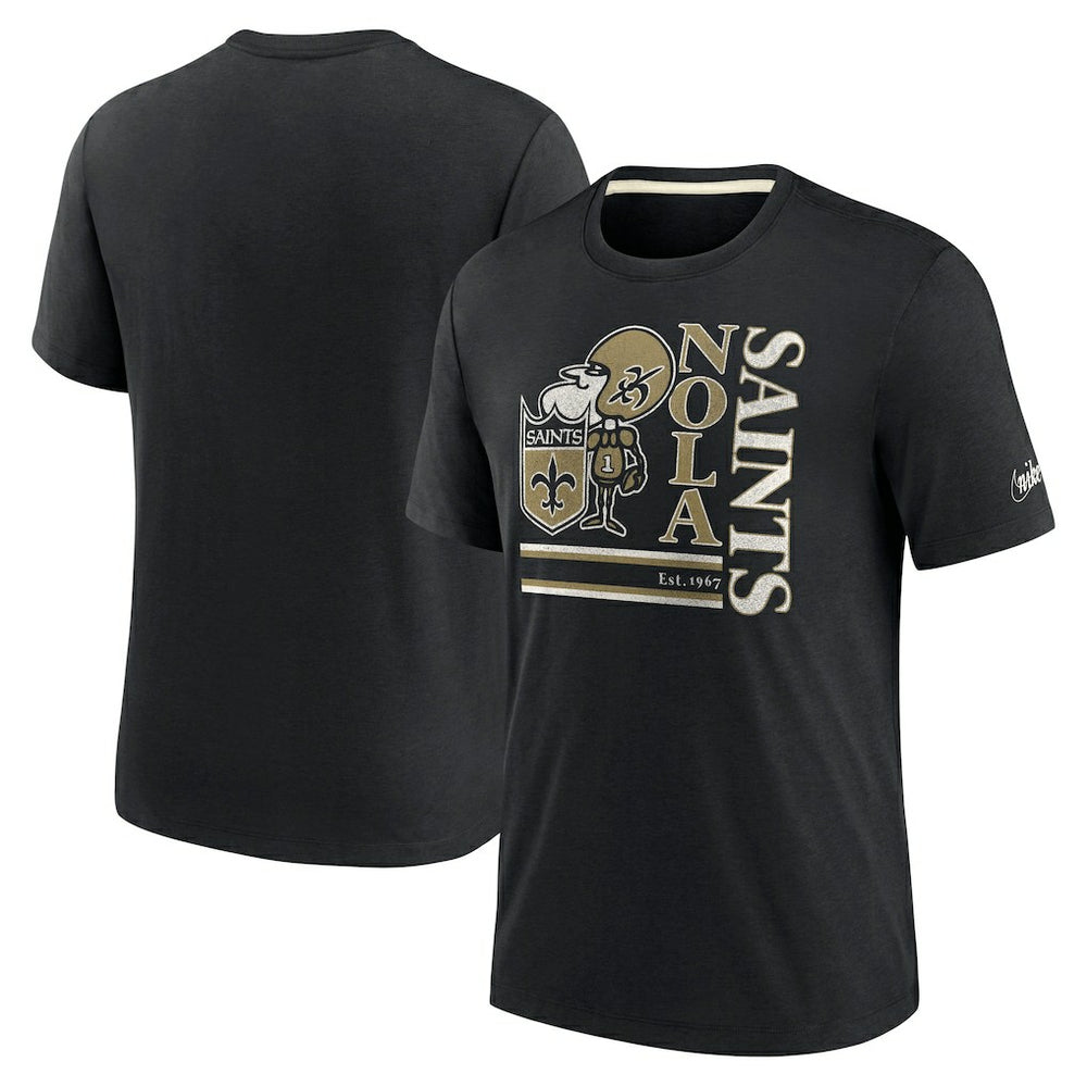 New Orleans Saints Wordmark Logo Tri-Blend T-Shirt Black