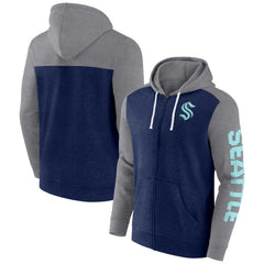 NHL Seattle Kraken Fanatics Down and Distance Full-Zip Hoodie - Heather Deep Sea Blue