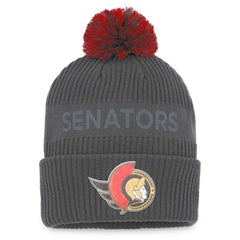 NHL Ottawa Senators Fanatics Authentic Pro Home Ice Cuffed Knit Hat with Pom - Charcoal