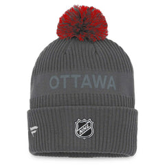 NHL Ottawa Senators Fanatics Authentic Pro Home Ice Cuffed Knit Hat with Pom - Charcoal