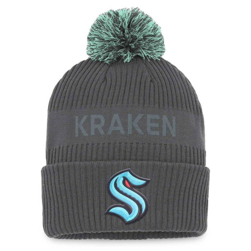 NHL Seattle Kraken Fanatics Authentic Pro Home Ice Cuffed Knit Hat with Pom - Charcoal