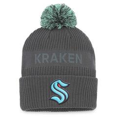 NHL Seattle Kraken Fanatics Authentic Pro Home Ice Cuffed Knit Hat with Pom - Charcoal