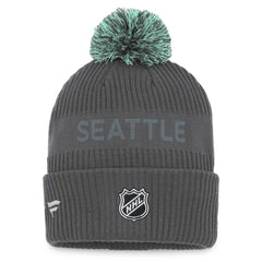 NHL Seattle Kraken Fanatics Authentic Pro Home Ice Cuffed Knit Hat with Pom - Charcoal