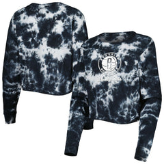 Brooklyn Nets Women's Tie Dye Cropped Long Sleeve T-Shirt Black