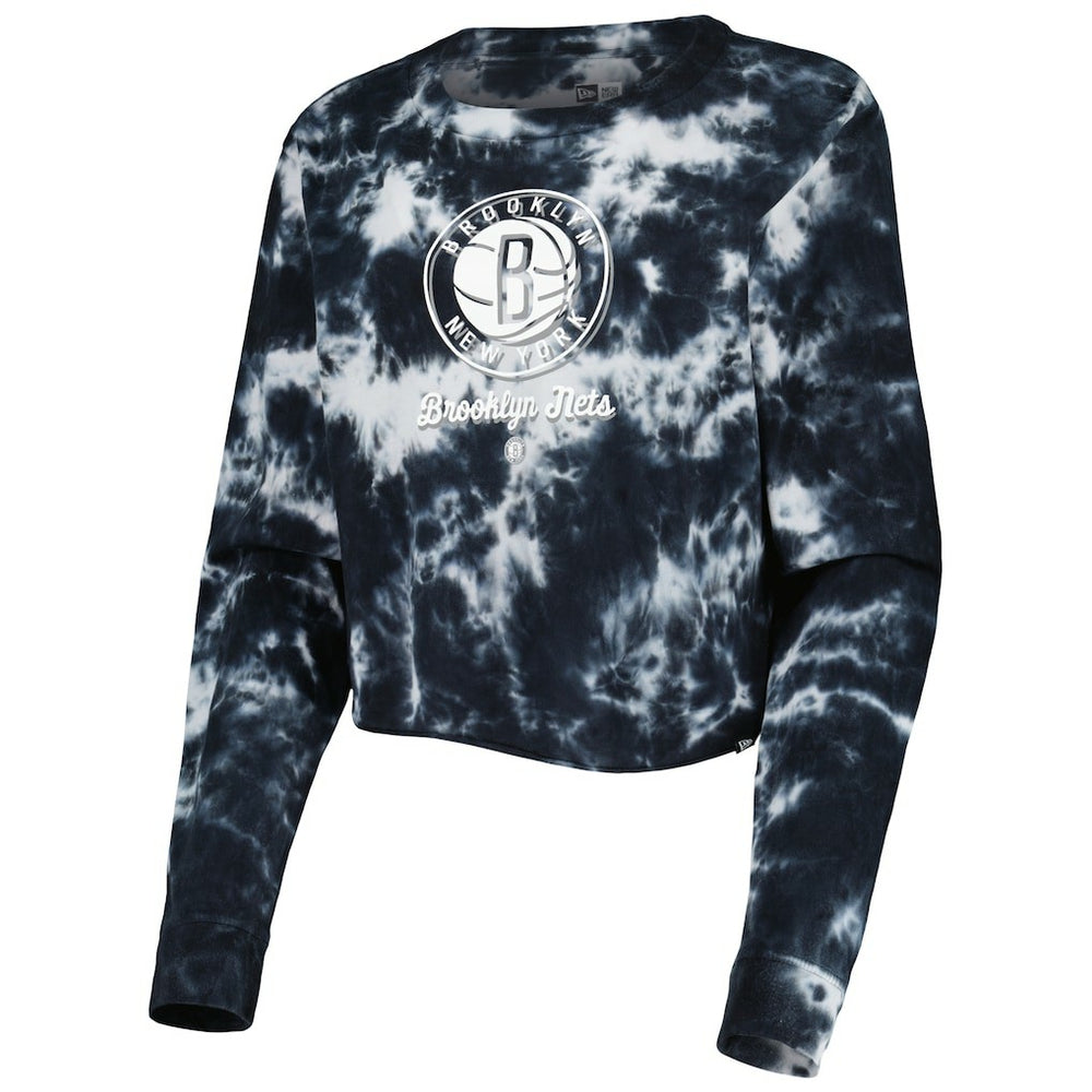 Brooklyn Nets Women's Tie Dye Cropped Long Sleeve T-Shirt Black