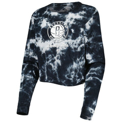Brooklyn Nets Women's Tie Dye Cropped Long Sleeve T-Shirt Black