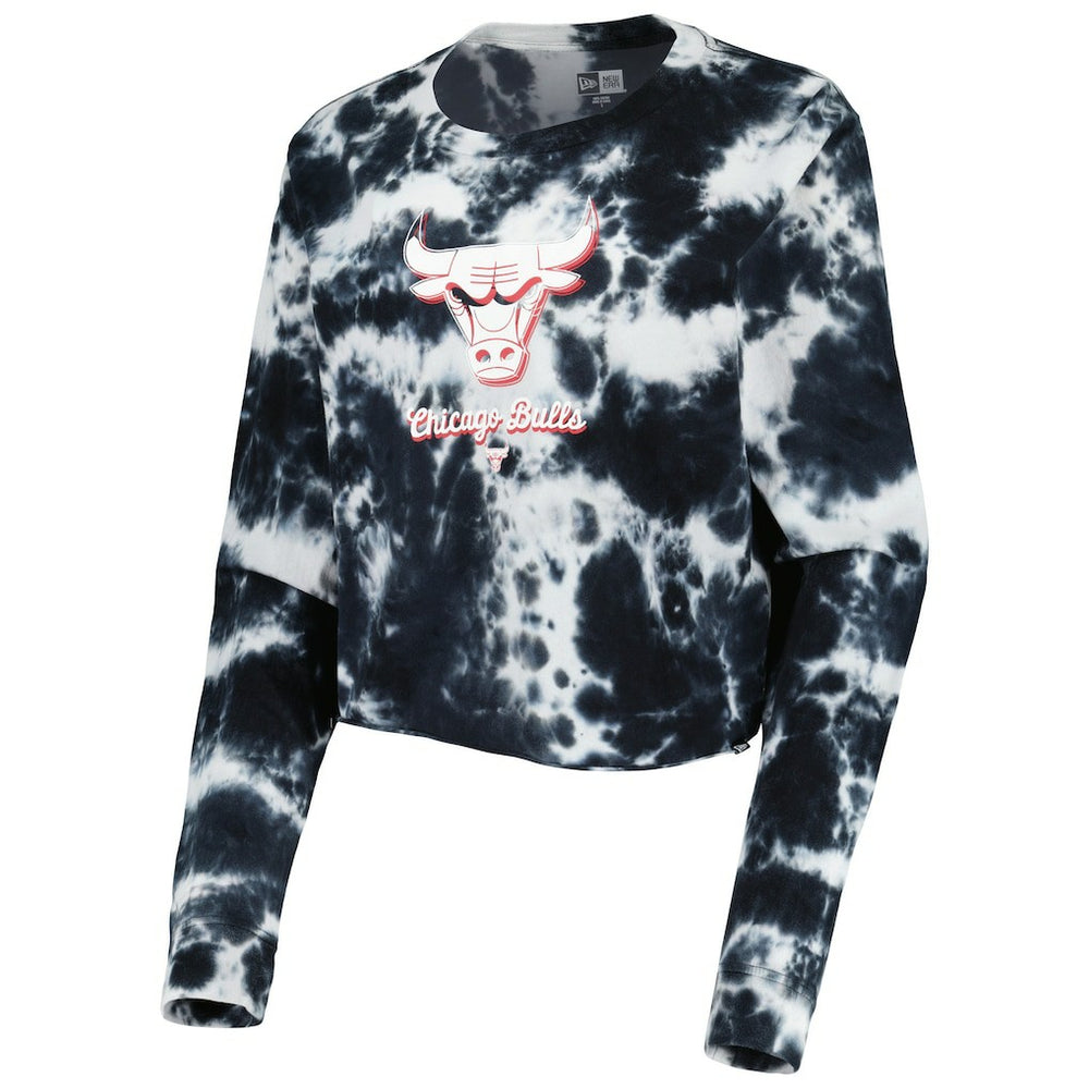 Chicago Bulls Women's Tie Dye Cropped Long Sleeve T-Shirt Black