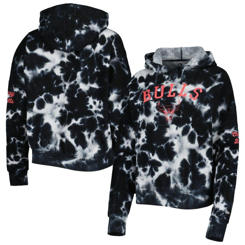 Chicago Bulls Women's Brushed Cotton Tie-Dye Pullover Hoodie Black