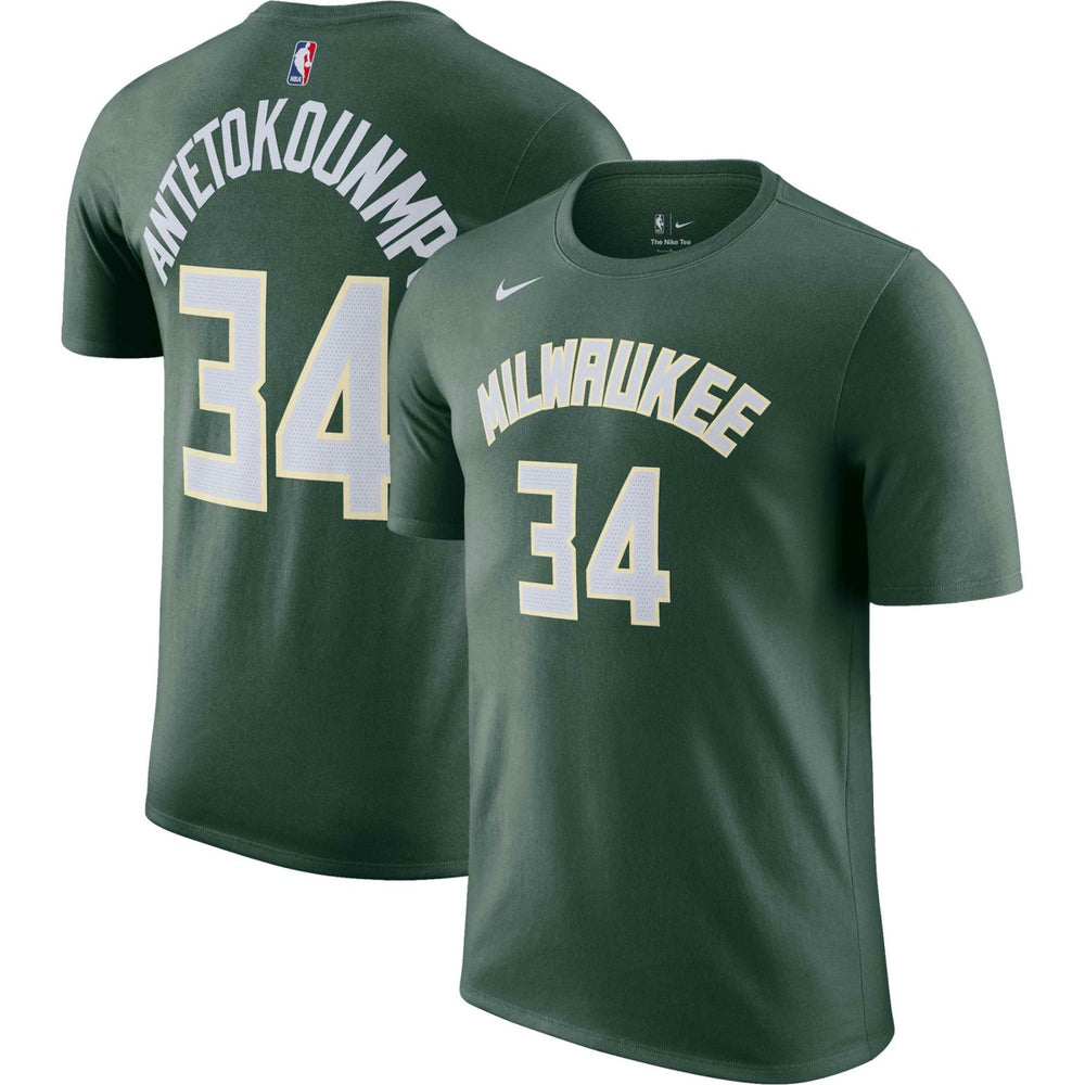 Giannis Antetokounmpo Milwaukee Bucks Icon 2022/23 Name & Number T-Shirt Hunter Green