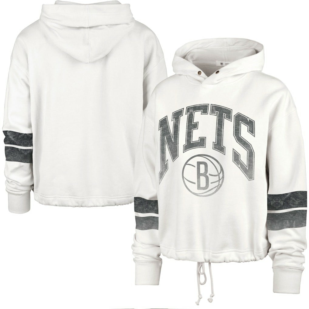 Brooklyn Nets '47 Women's Emerson Stripe Cropped Pullover Hoodie Cream