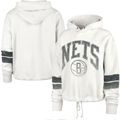 Brooklyn Nets '47 Women's Emerson Stripe Cropped Pullover Hoodie Cream