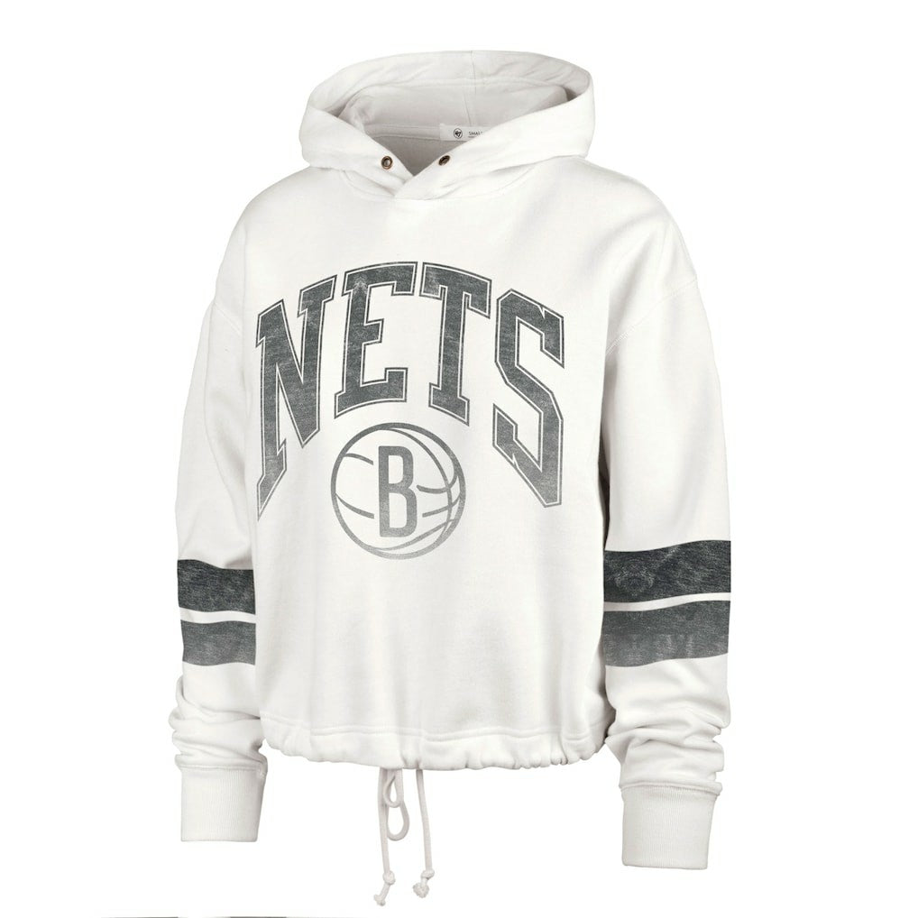Brooklyn Nets '47 Women's Emerson Stripe Cropped Pullover Hoodie Cream