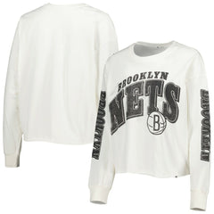 Brooklyn Nets '47 Women's Parkway Brush Back Long Sleeve Cropped T-Shirt Cream